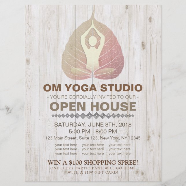 Flyer YOGA Studio Open House Meditação Pose Bodhi Leaf (Frente)