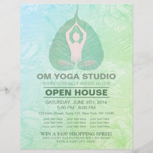 Flyer YOGA Studio Open House Meditação Pose Bodhi Leaf