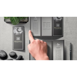 Flyer ZEN preto e prateado do Yoga Studio de três folhas