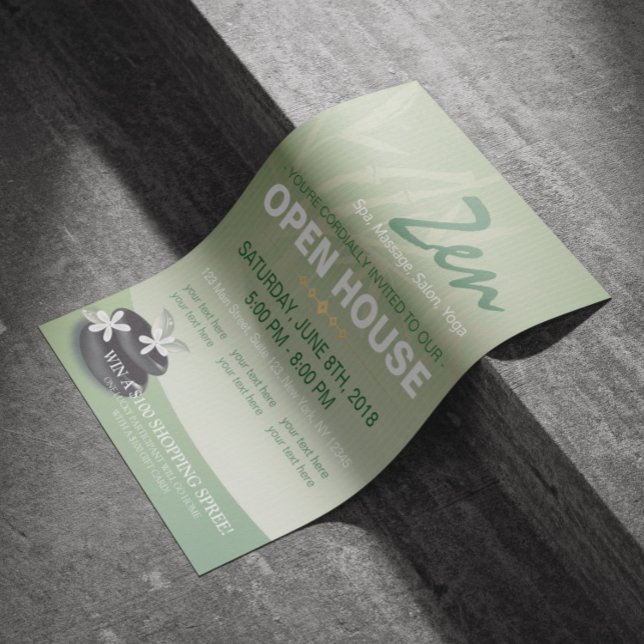 Flyer ZEN Stone Bamboo YOGA SPA Massage Salon Open House (Criador carregado)