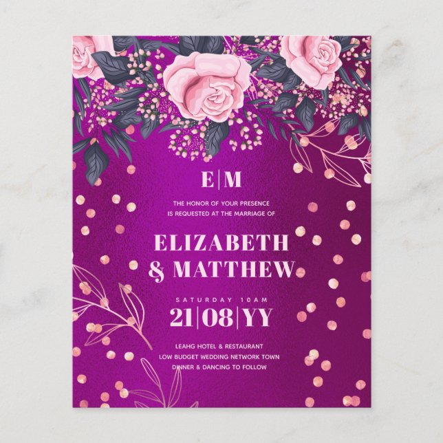 FLYERS Magenta Pink Flowers de Casamento de Menos  (Frente)