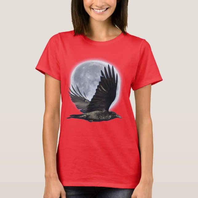 Flying Black Raven e Full Moon T-Shirt (Frente)