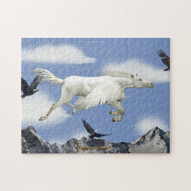 Flying Pegasus & Eagles Fantasy Art Quebra-cabeça (Horizontal)