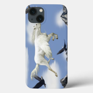 Flying Pegasus, Mountain and Eagles Fantasy Art