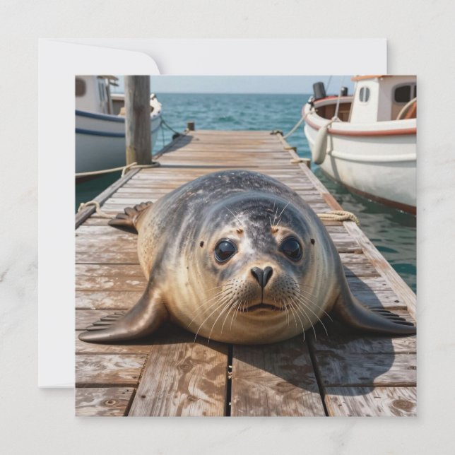 Foca Fofa Deitada no Pier do Porto de Barcos no Oc (Frente)