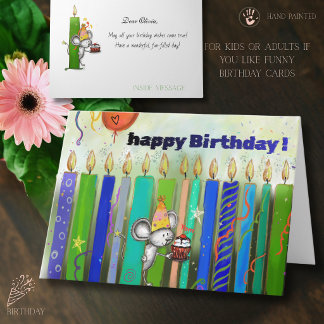 Fofa Cartão de Aniversário de Rato e Velas Colorid