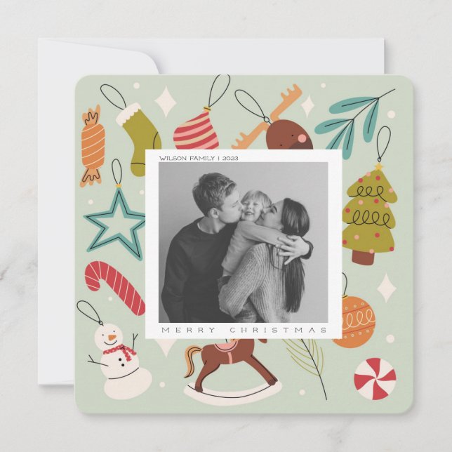 Fofa foto de Natal da família cartão postal de fér (Frente)