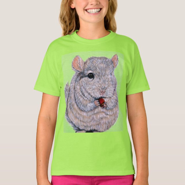 Fofinho Nibbling Chinchilla Pintura T-Shirt (Frente)