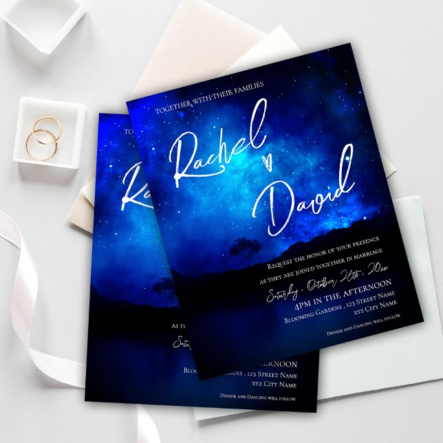 Fofo sob o convite para casamento do céu noturno d (Cute Under the Stars Night Sky Wedding Invitation)