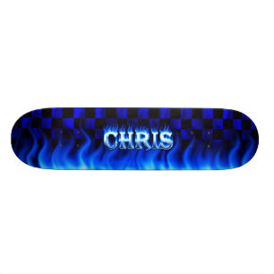 Fogo do skate de Chris e design azuis das chamas