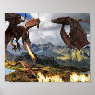 Fogo Dragão Vermelho Wyvern Poster