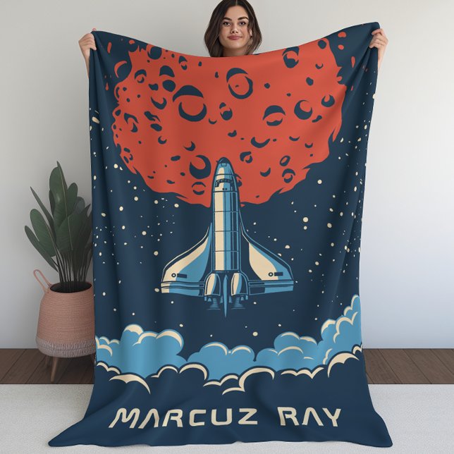 Foguete espacial para cobertor personalizado do pl (Space Rocket to Red Planet Custom Blanket for Boys)