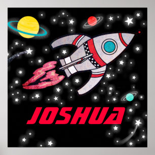 Foguete espacial, rapazes personalizados, poster v