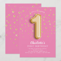 Foil Balão Floral primeiro aniversario Convite