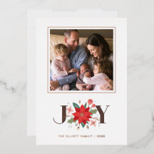 Foil Joy Flourish Holiday Cartão com fotos - Branc