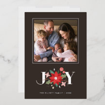 Foil Joy Flourish Holiday Cartão com fotos - Brown