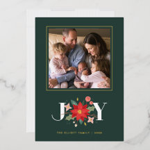 Foil Joy Flourish Holiday Cartão com fotos - Verde