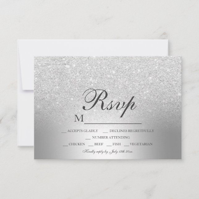 Foil metálica ombre de prata casamento RSVP (Frente)