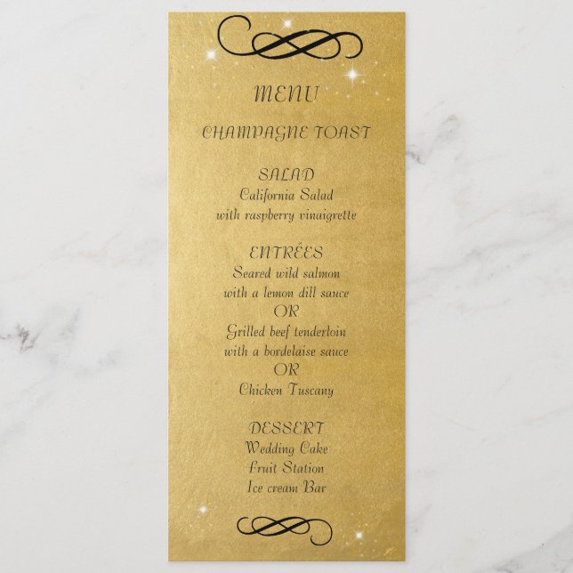 Foil Ouro Faux, Elegante, Menu Casamento (Frente)