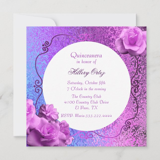 Foil Rosa e Roxo Olhe Quinceanera Convite (Frente)
