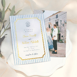 Foil Whimsical Retro Blue Stripes Wedding