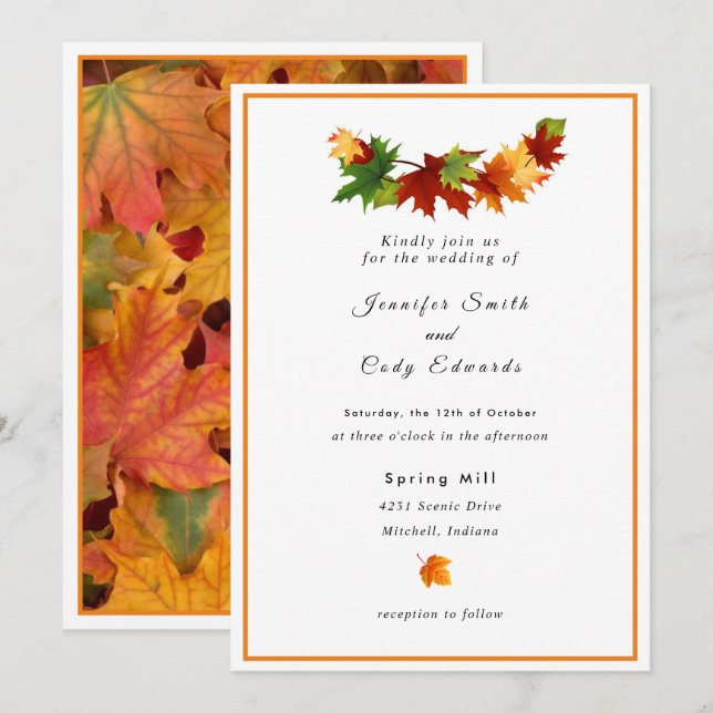 Folgas de outono Personalizar Convite para Casamen (Frente/Verso)