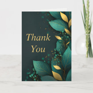 Folgas verdes e Douradas no Cartões de agradecimen