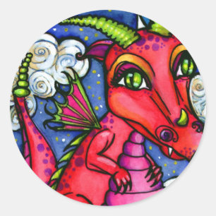 Folha animal bonito da etiqueta do dragão vermelh