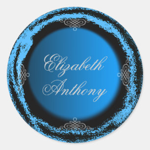 Folha azul da etiqueta do noivo da noiva do