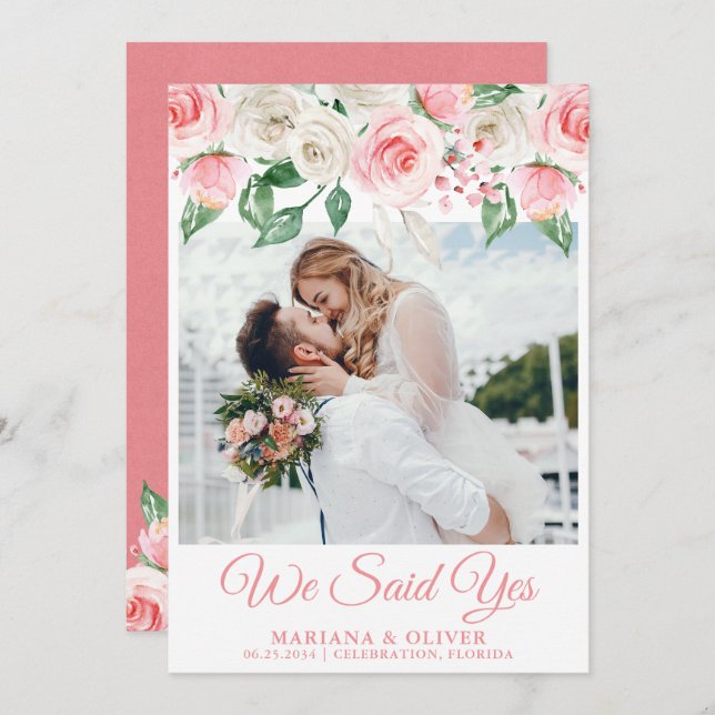 Folha Branca Rosa de Anúncio de Casamento (Frente/Verso)