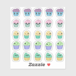 Folha de 25 Adesivos de Cupcake Kawaii Fofos