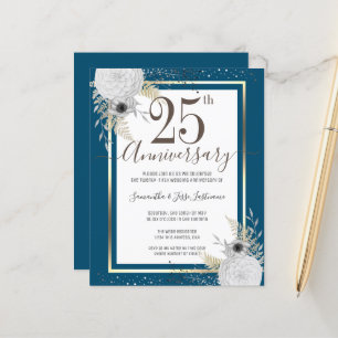 Folha de 25 Floral Dourada de Aniversário de Casam