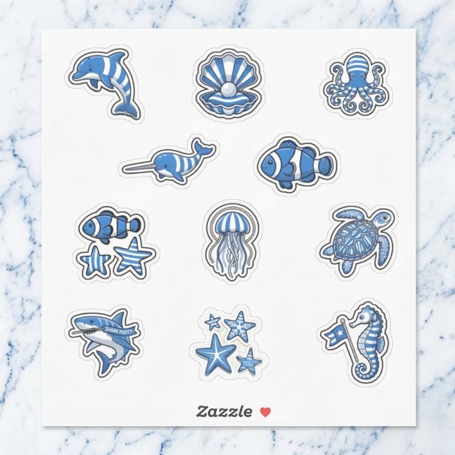Folha de Adesivos Azul Profundo com Listras de Vid (Make a splash with every sticker.)