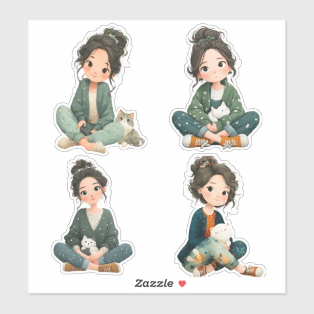 Folha de Adesivos da Menina Chibi (Folha)