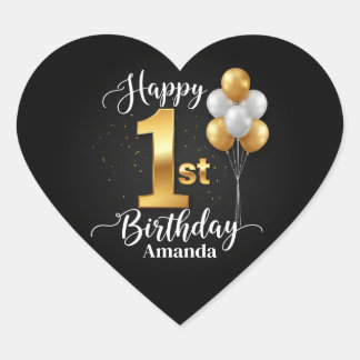 Folha de Adesivos de 1º Aniversário Black Gold