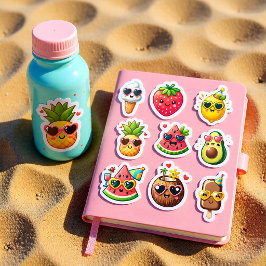 Folha de adesivos de 9 alimentos estilo kawaii de