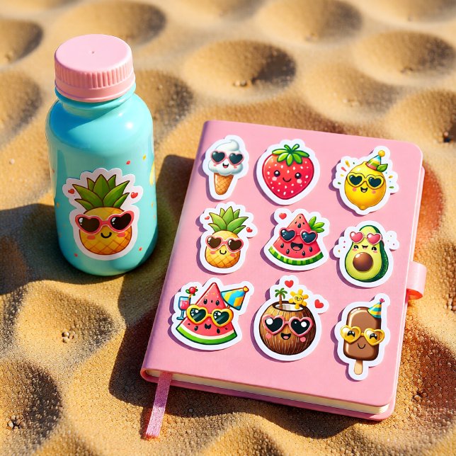 Folha de adesivos de 9 alimentos estilo kawaii de  (Criador carregado)