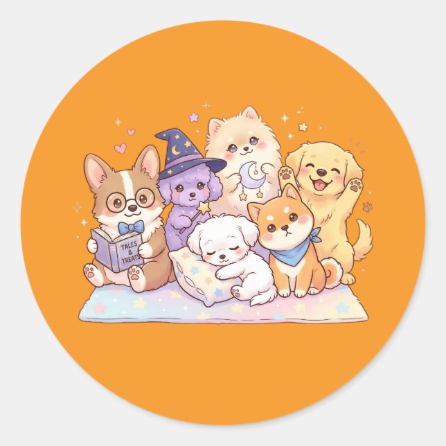 Folha de Adesivos de Amigos Cachorrinhos Pastel Fo (Frente)