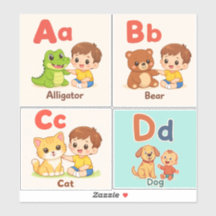 Folha de Adesivos de Animais do Alfabeto A–D