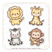 Folha de Adesivos de Animais Kawaii 6 Unidades | À