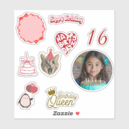 Folha de Adesivos de Aniversário Personalizados