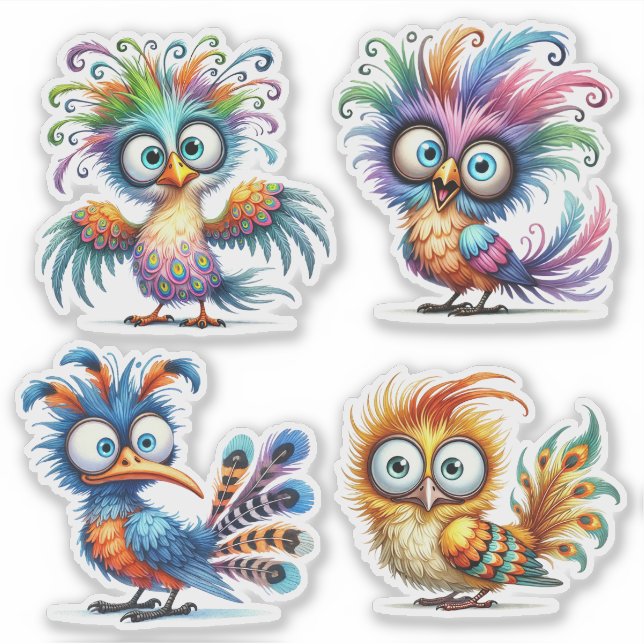 Folha de adesivos de Aves Engraçadas (Frente)