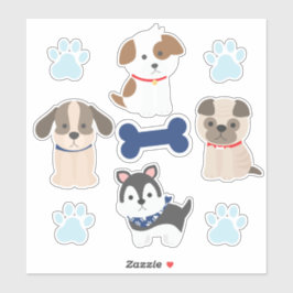 Folha de Adesivos de Cachorrinho Azul
