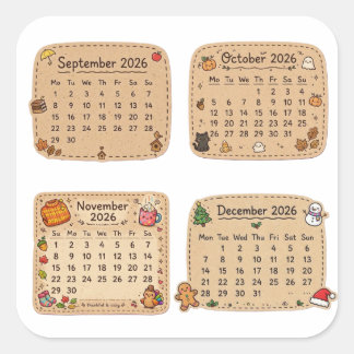 Folha de Adesivos de Calendário de Outono e Invern