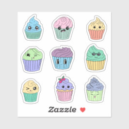 Folha de Adesivos de Cupcake Kawaii Fofa