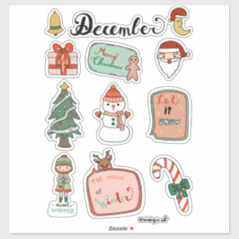 Folha de Adesivos de Dezembro - Boneco de Neve e A