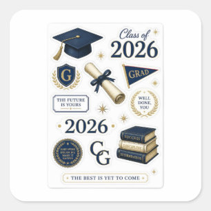 Folha de Adesivos de Formatura Preppy / Azul Marin