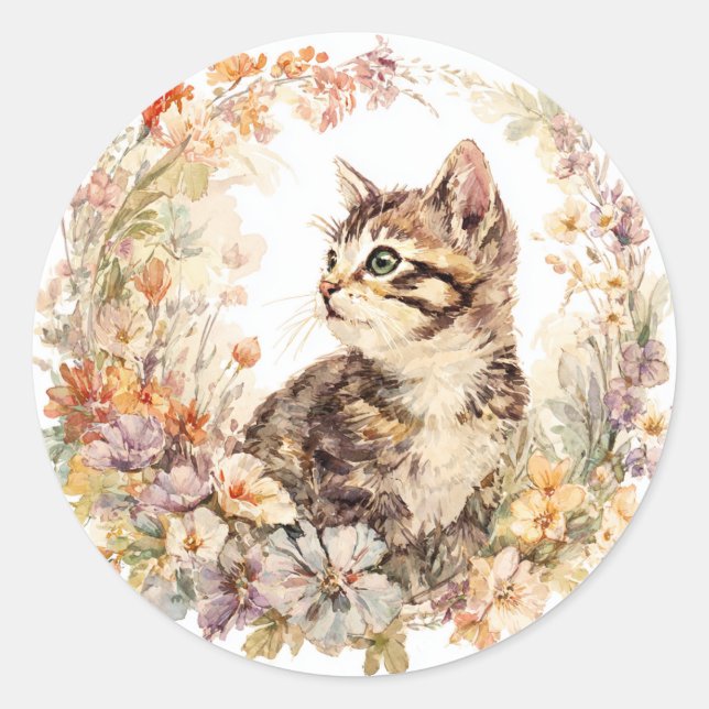 Folha de Adesivos de Gatinho Floral (Frente)