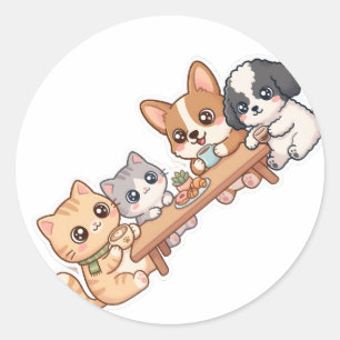 Folha de Adesivos de Gatos e Cachorros Kawaii Fofo