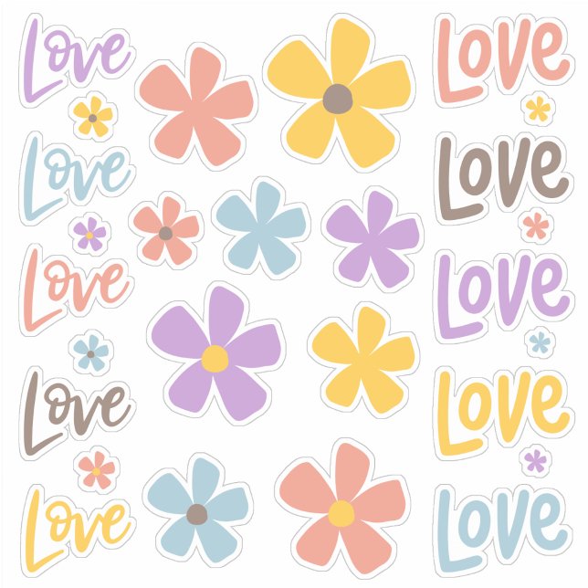 Folha de Adesivos de Margaridas e Amor (Daisies and love . . . these stickers celebrate friendship, family, and spring!
)